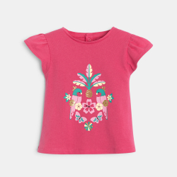 تيشيرت برسوم طيور باللون الوردي للفتيات الرضع.